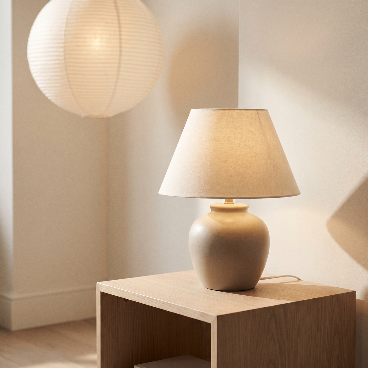 Ceramic table lamp with a warm glow