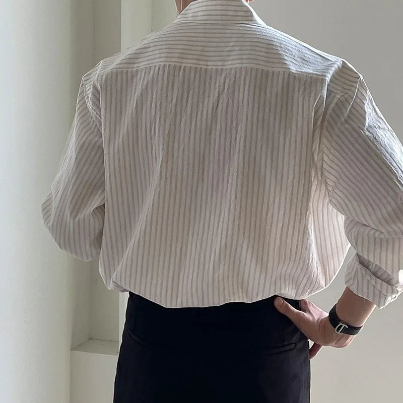 Old Money Style Men's Shirt 2025 Autumn Stylish Striped Printed Shirts Long Sleeve Button-up Turn-down Collar Mens Casual Shirt