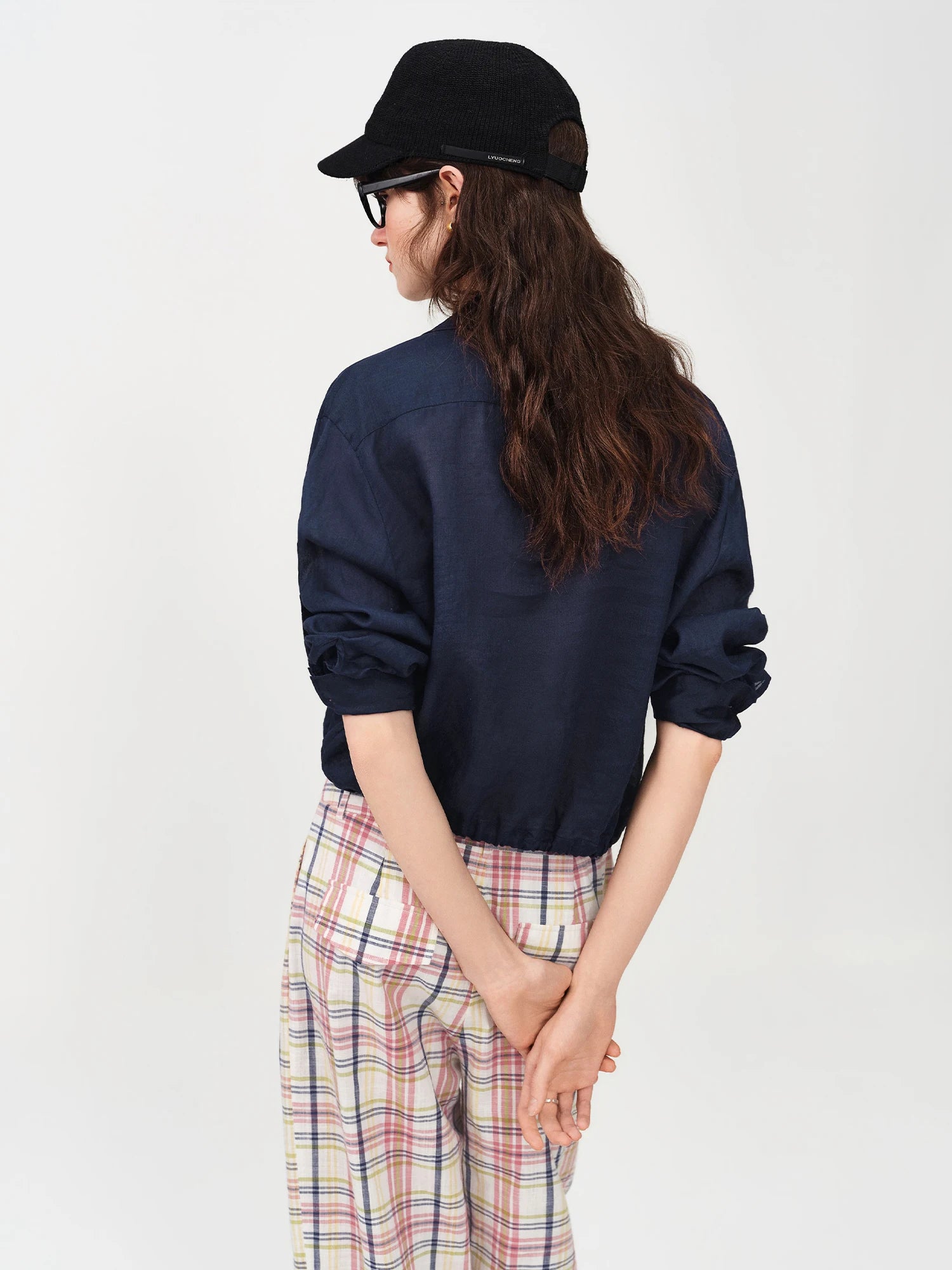 FSLE Old Money Style Linen Striped Shirt Women's Summer 2026 Short Fit Turn-down Collar Cropped Shirt Drawstring Leisure Chic