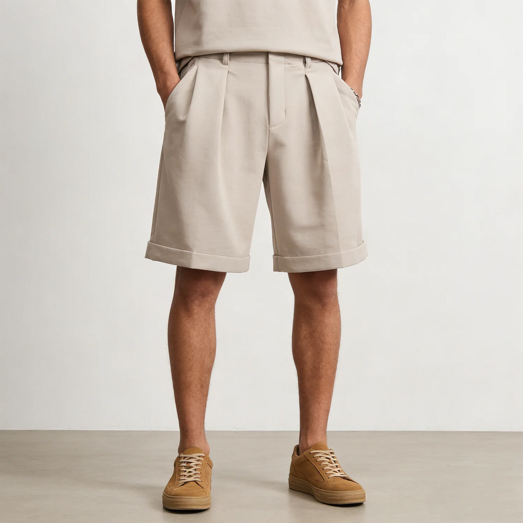 Old Money Aesthetic Shorts Men Elastic Waist Wide Leg Relaxed Fit Casual Dress Business Shorts Lightweight Solid Color Pleated