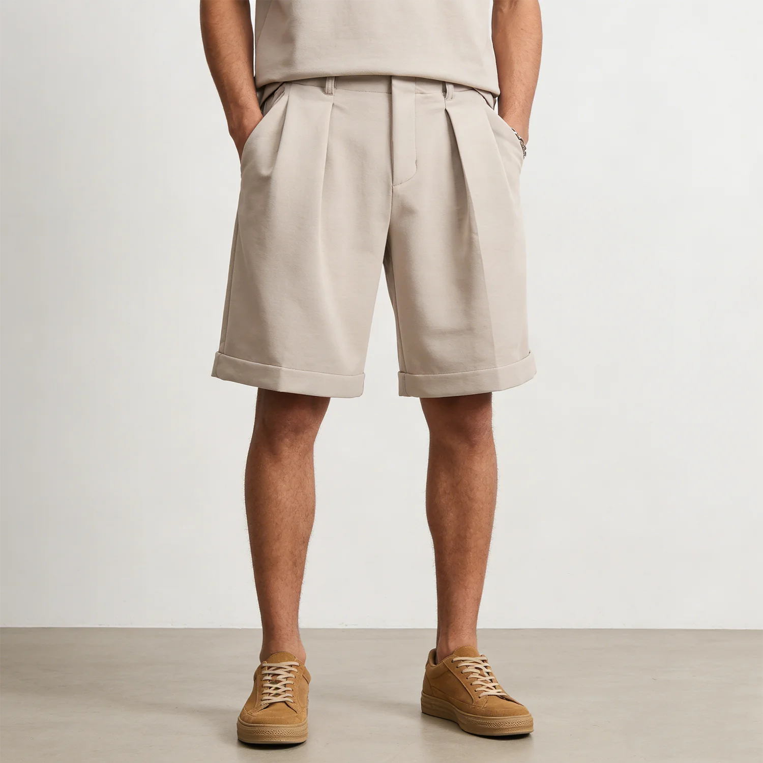 Old Money Aesthetic Shorts Men Elastic Waist Wide Leg Relaxed Fit Casual Dress Business Shorts Lightweight Solid Color Pleated