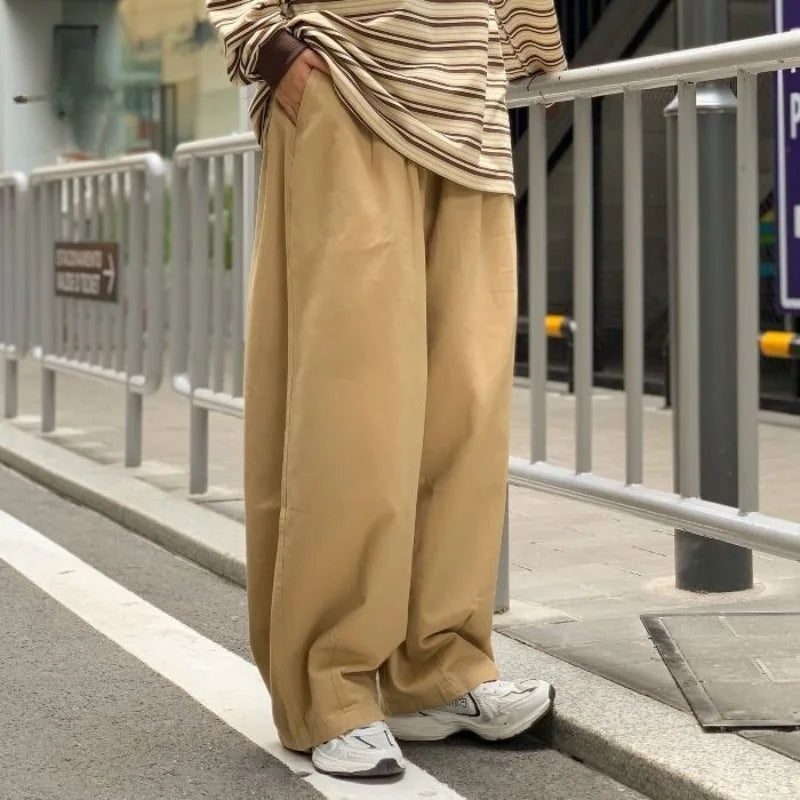 100% Cotton Baggy Pants Men Wide Leg Oversize Japenese Y2k Ankle-length Long Harem Trousers Casual Sport Old Money Vintage