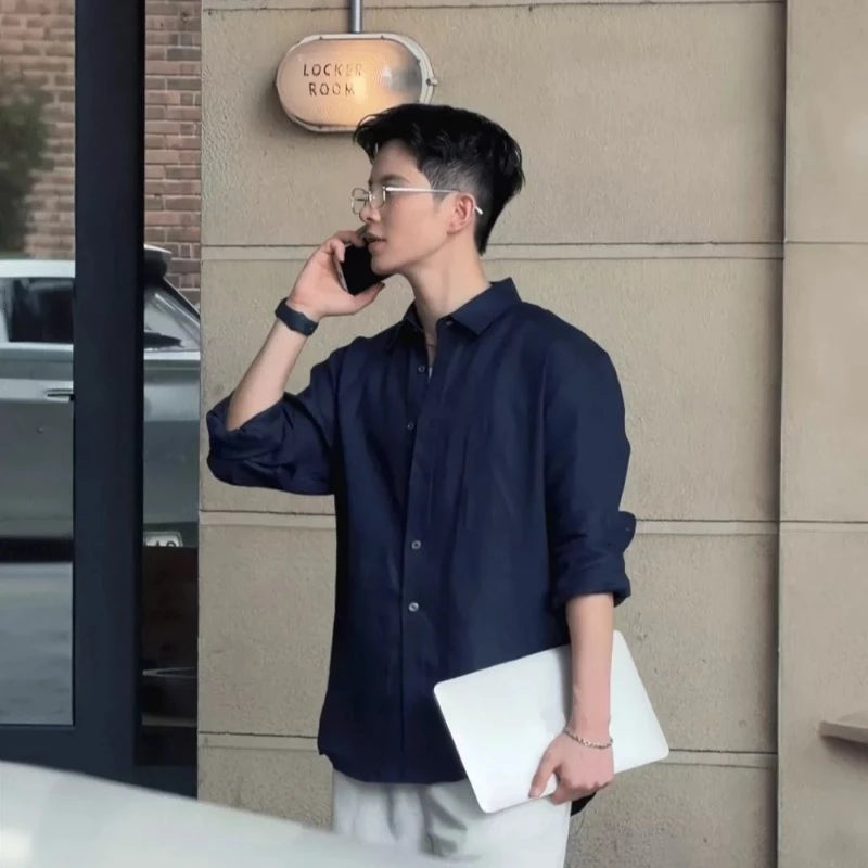 Men's Linen Shirt Cotton Blend Long Sleeve Button Down Casual Loose Fit Summer Breathable Tops Old Money Aesthetic Solid Color