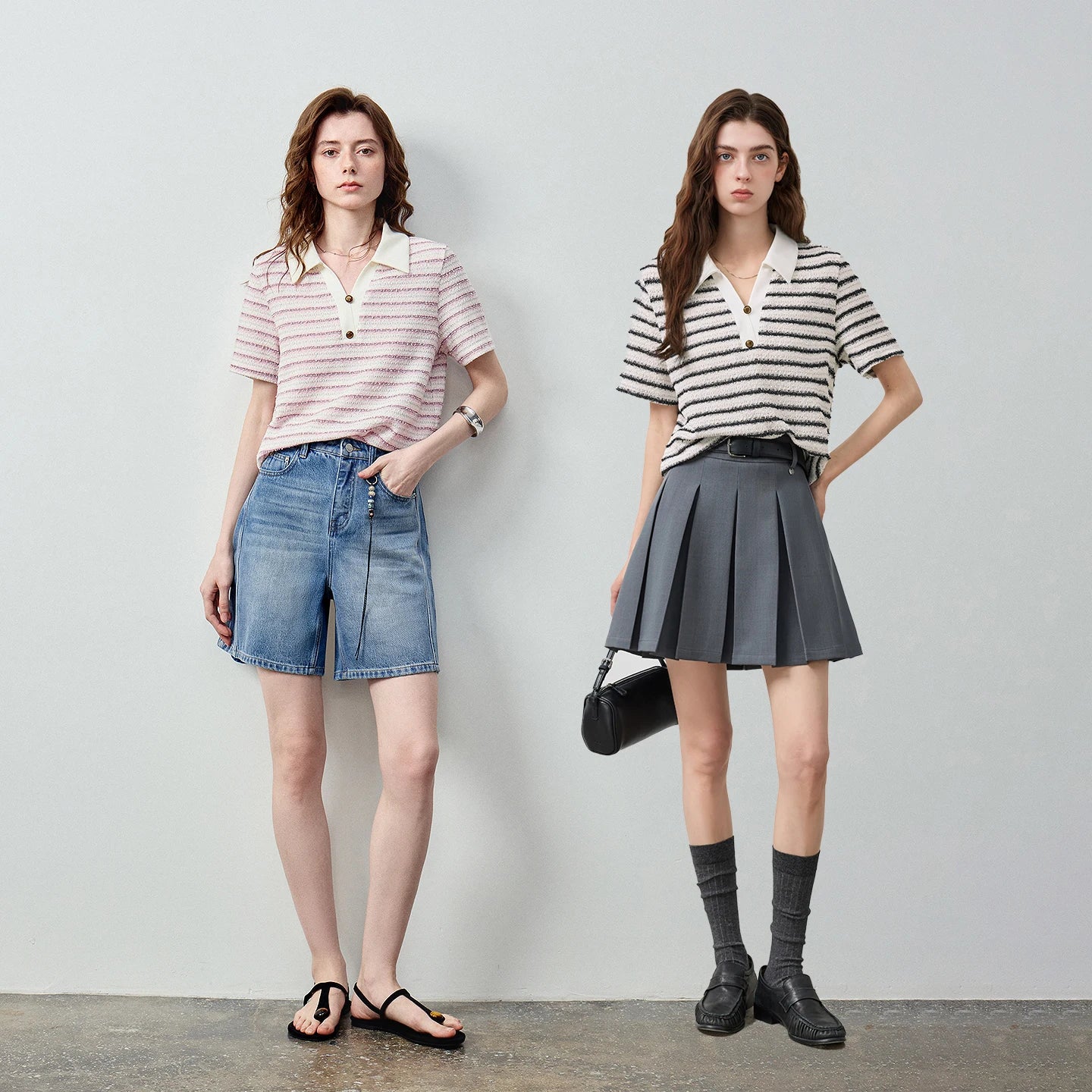 TOYOUTH Women Preppy Polo T-Shirt Summer 2026 New Arrival Contrast Color Tweed Texture Striped Short Sleeve Old Money Aesthetic