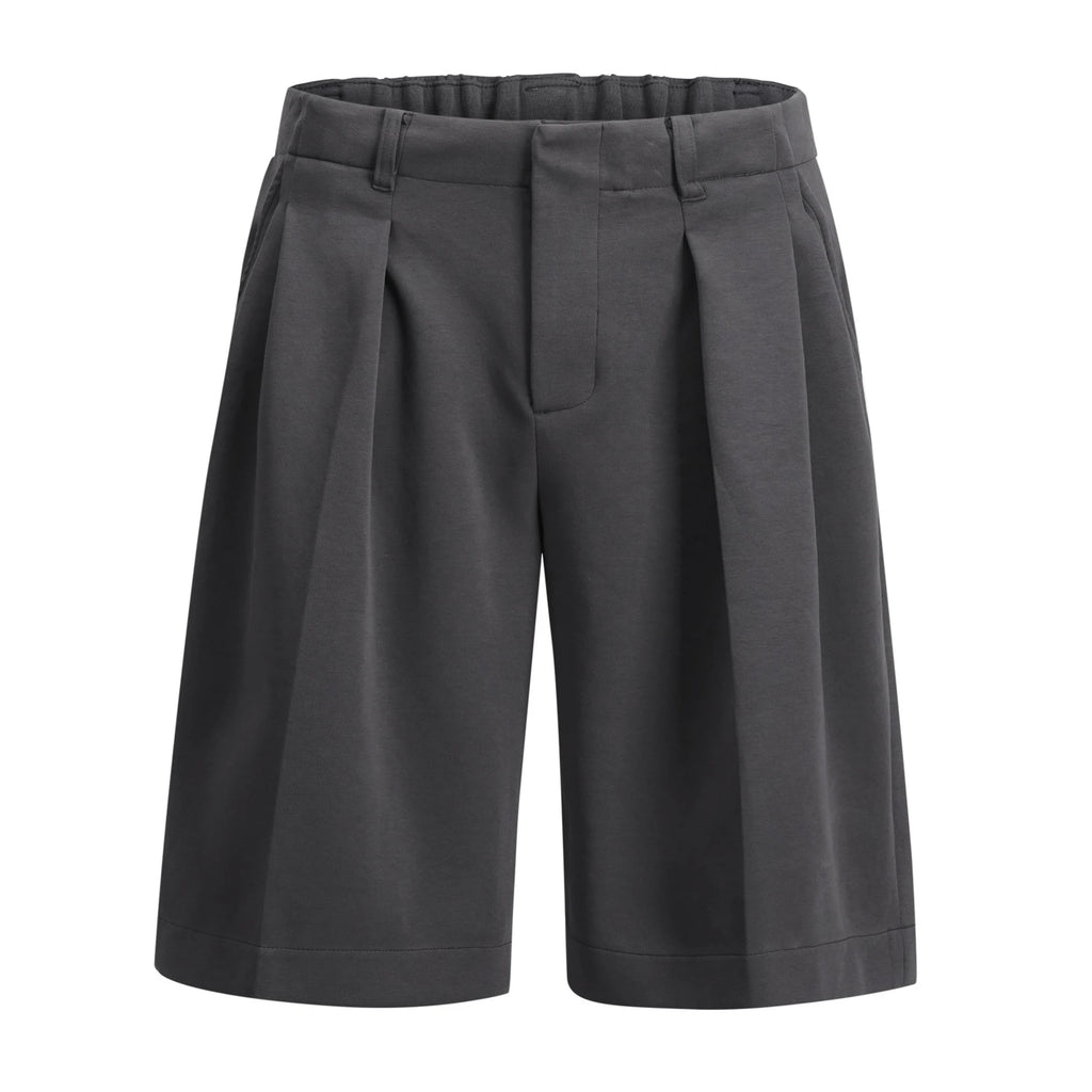 Old Money Aesthetic Shorts Men Elastic Waist Wide Leg Relaxed Fit Casual Dress Business Shorts Lightweight Solid Color Pleated