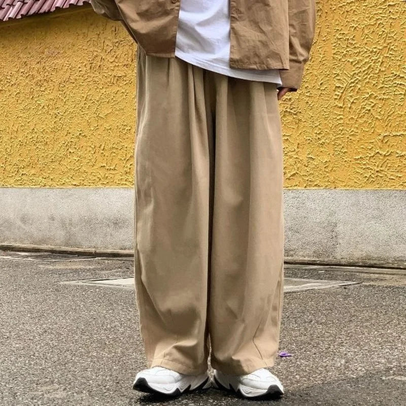 100% Cotton Baggy Pants Men Wide Leg Oversize Japenese Y2k Ankle-length Long Harem Trousers Casual Sport Old Money Vintage