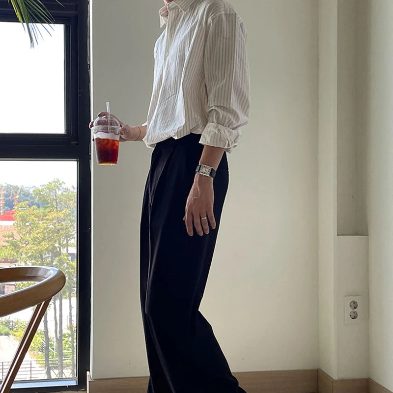 Old Money Style Men's Shirt 2025 Autumn Stylish Striped Printed Shirts Long Sleeve Button-up Turn-down Collar Mens Casual Shirt