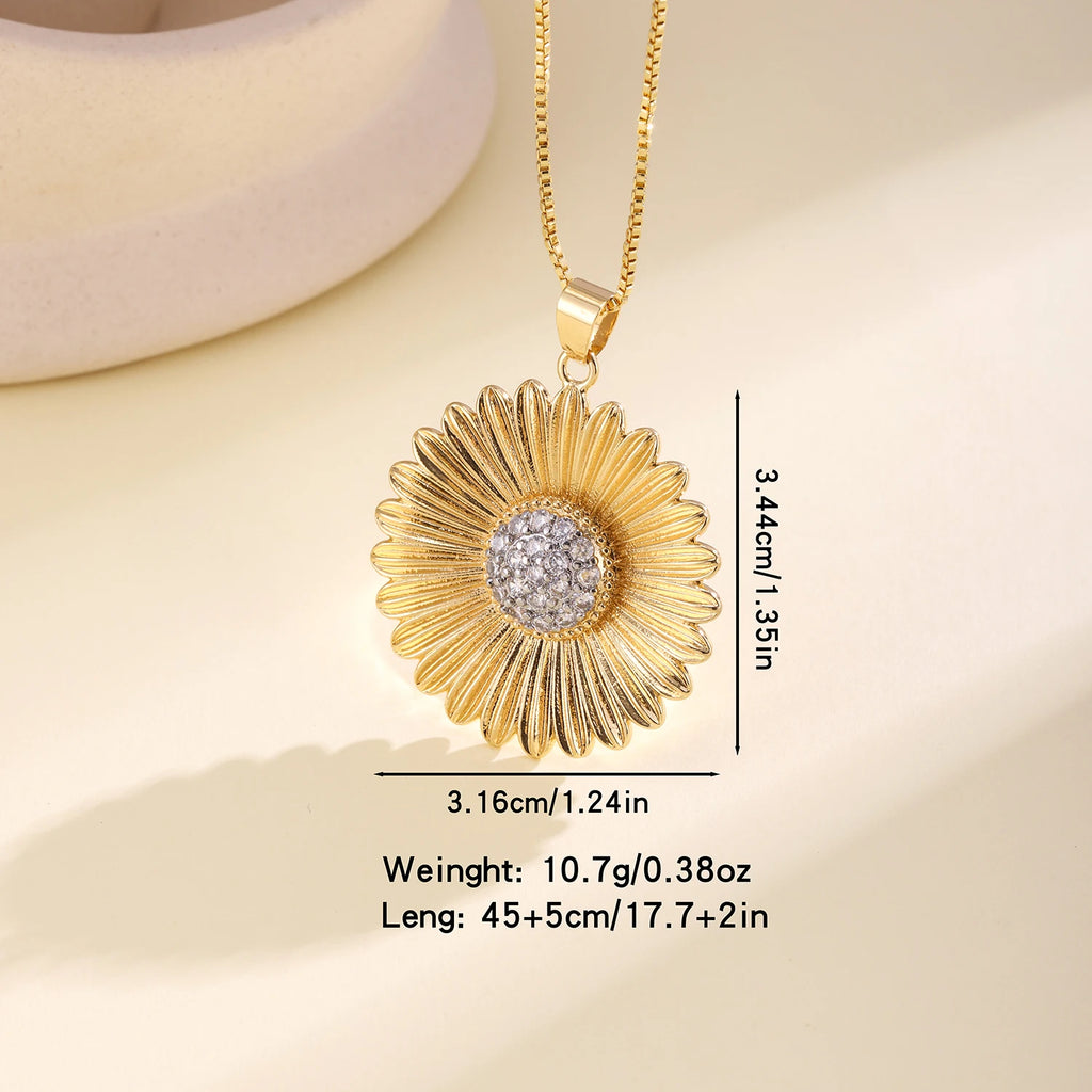 Nidin Light Luxury Textured Daisy Flower Necklace Cubic Zirconia Pendant Vintage Old Money Style For Women Daily Party Jewelry