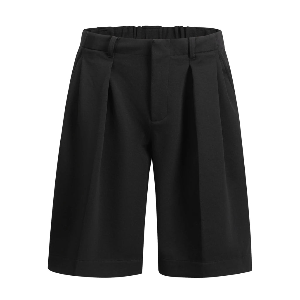 Old Money Aesthetic Shorts Men Elastic Waist Wide Leg Relaxed Fit Casual Dress Business Shorts Lightweight Solid Color Pleated