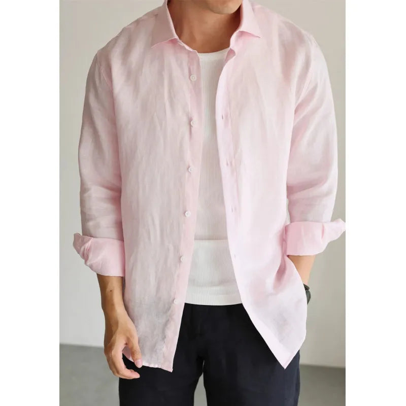 Men's Linen Shirt Cotton Blend Long Sleeve Button Down Casual Loose Fit Summer Breathable Tops Old Money Aesthetic Solid Color