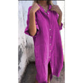 2026 Women's Old Money Shirt Dress Loose Button Pocket Half Sleeve Solid Color Casual Long Cotton and Linen Shirt Dresses