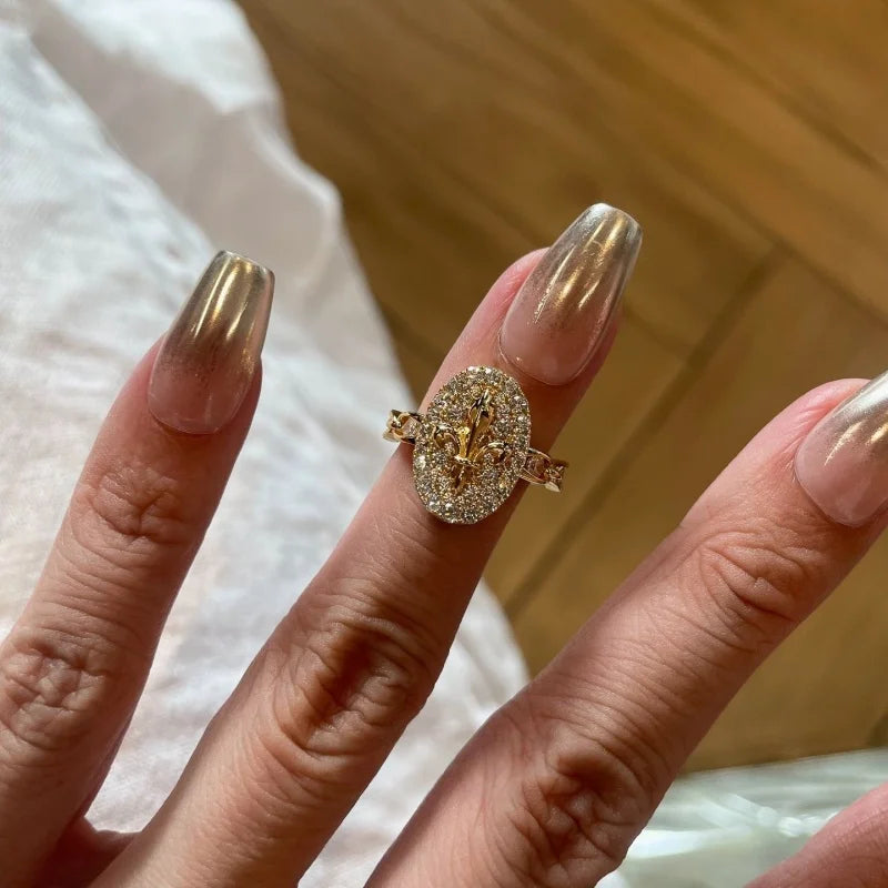 Old Money Wind Gorgeous Row Diamond Ring Women's Fashion Versatile Ring Personality Retro Zircon Ring