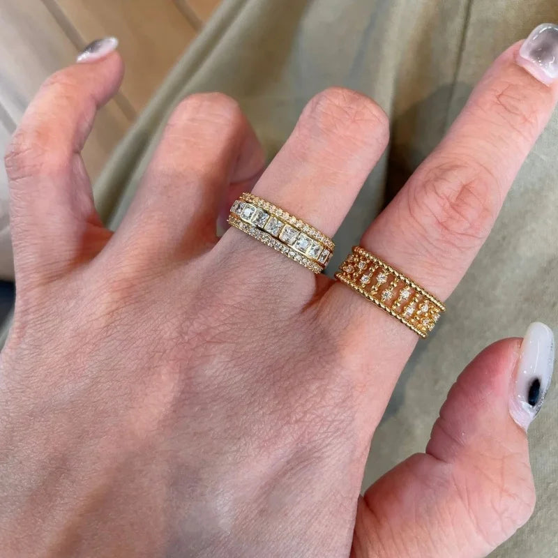 Old Money Wind Gorgeous Row Diamond Ring Women's Fashion Versatile Ring Personality Retro Zircon Ring