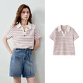 TOYOUTH Women Preppy Polo T-Shirt Summer 2026 New Arrival Contrast Color Tweed Texture Striped Short Sleeve Old Money Aesthetic