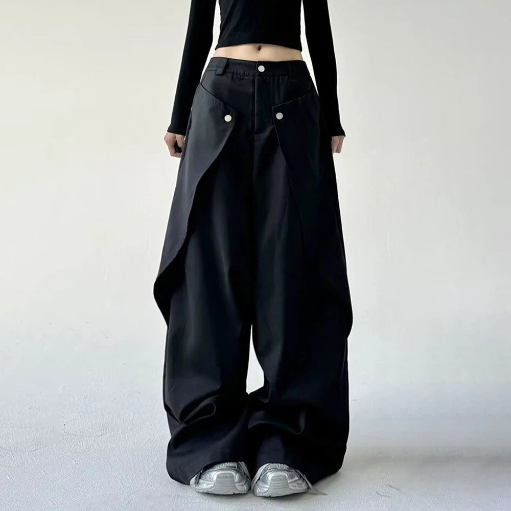 Mens Trousers Stitching Double-Layer Design Casual Pants Streetwear Fashion Grunge Old Money Men Wide-Leg Pants Men'S Wear 2025