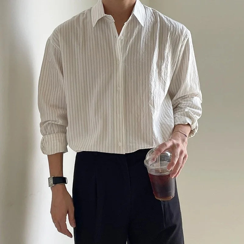 Old Money Style Men's Shirt 2025 Autumn Stylish Striped Printed Shirts Long Sleeve Button-up Turn-down Collar Mens Casual Shirt