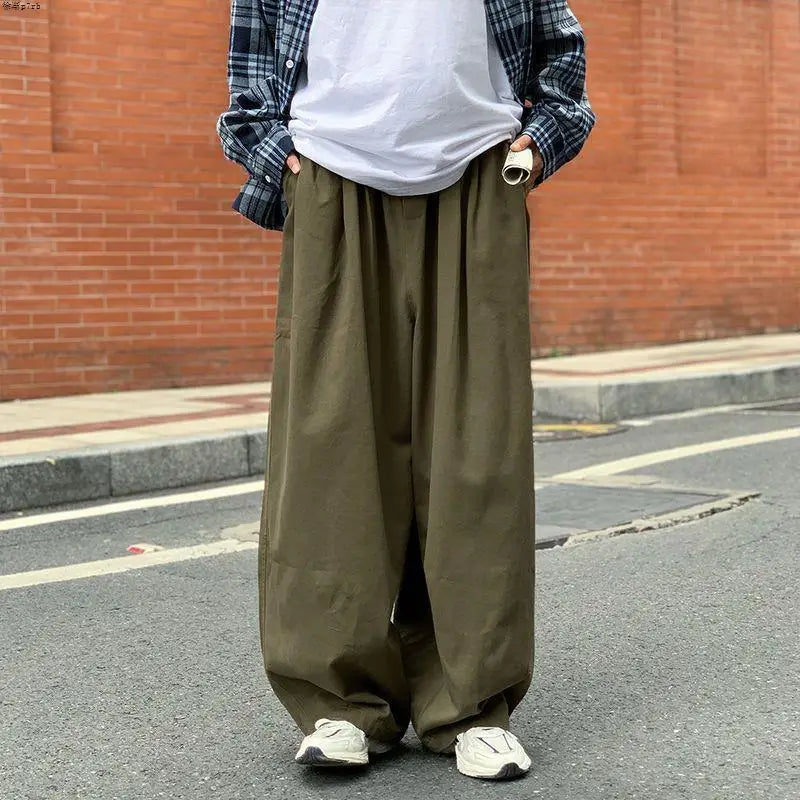 100% Cotton Baggy Pants Men Wide Leg Oversize Japenese Y2k Ankle-length Long Harem Trousers Casual Sport Old Money Vintage