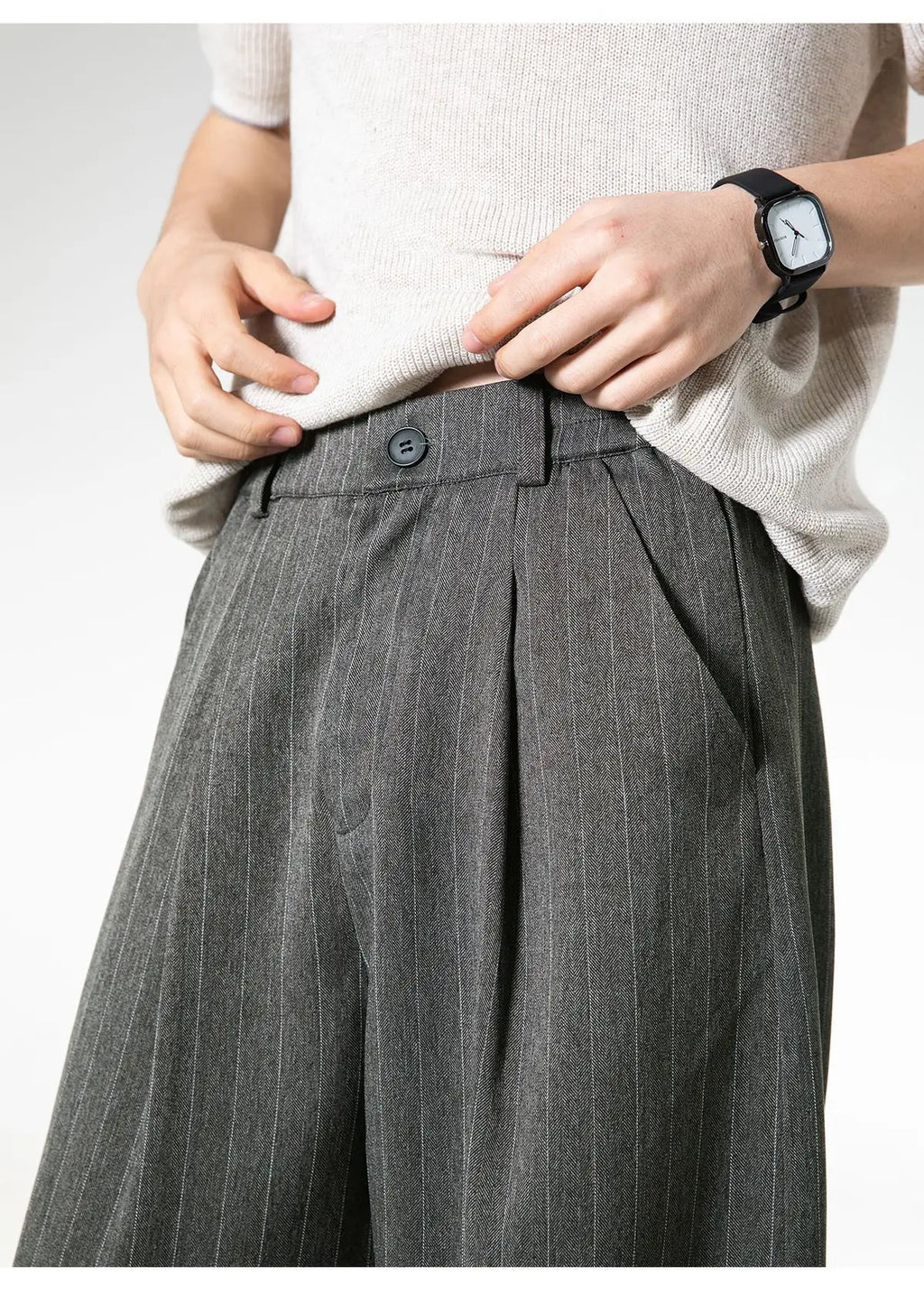 Retro Striped Drape Trousers for Men Loose-Fit Old Money Style Casual Trousers Straight-Leg Long Trousers