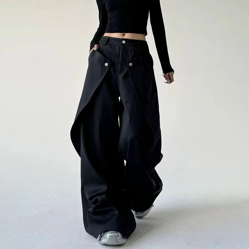 Mens Trousers Stitching Double-Layer Design Casual Pants Streetwear Fashion Grunge Old Money Men Wide-Leg Pants Men'S Wear 2025