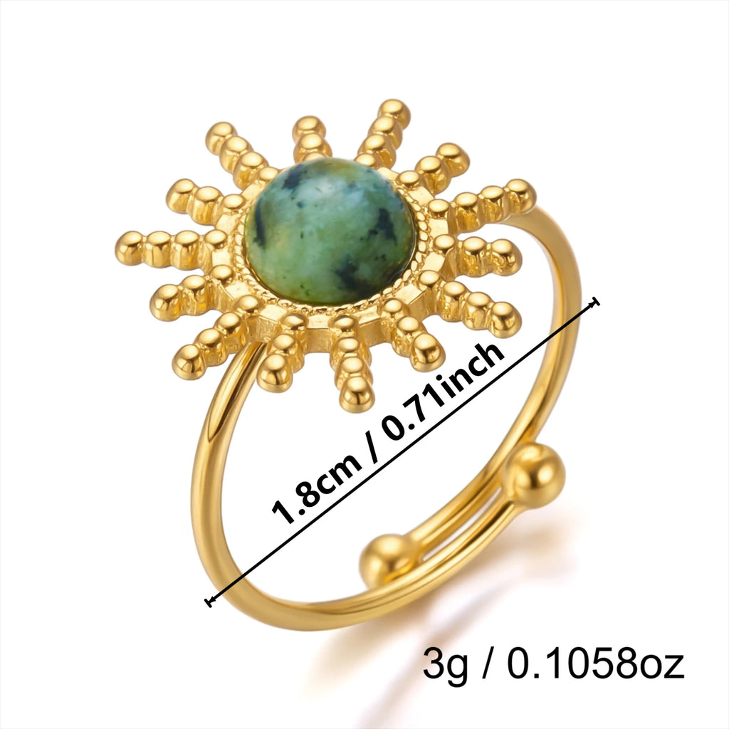 French Vintage Gold Aesthetic Ring for Women Waterproof Stainless Steel Old Money Antique Sunburst Stacking Jewelry