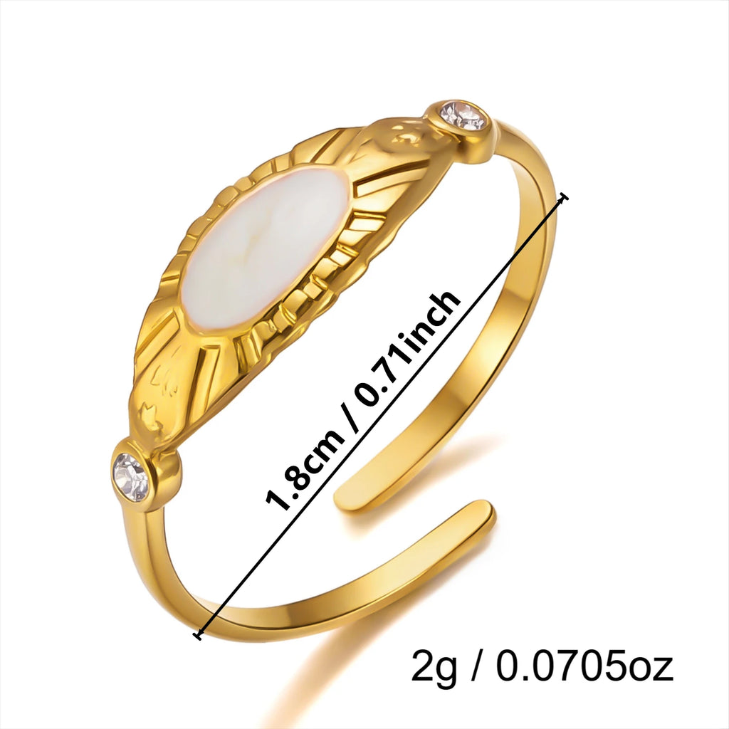 French Vintage Gold Aesthetic Ring for Women Waterproof Stainless Steel Old Money Antique Sunburst Stacking Jewelry