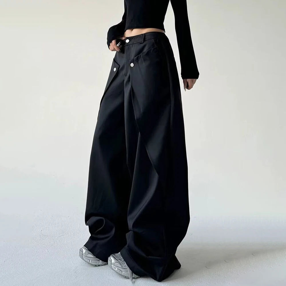 Mens Trousers Stitching Double-Layer Design Casual Pants Streetwear Fashion Grunge Old Money Men Wide-Leg Pants Men'S Wear 2025