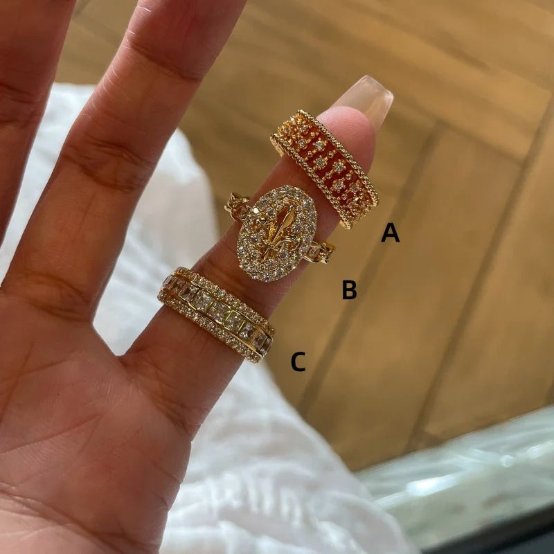 Old Money Wind Gorgeous Row Diamond Ring Women's Fashion Versatile Ring Personality Retro Zircon Ring
