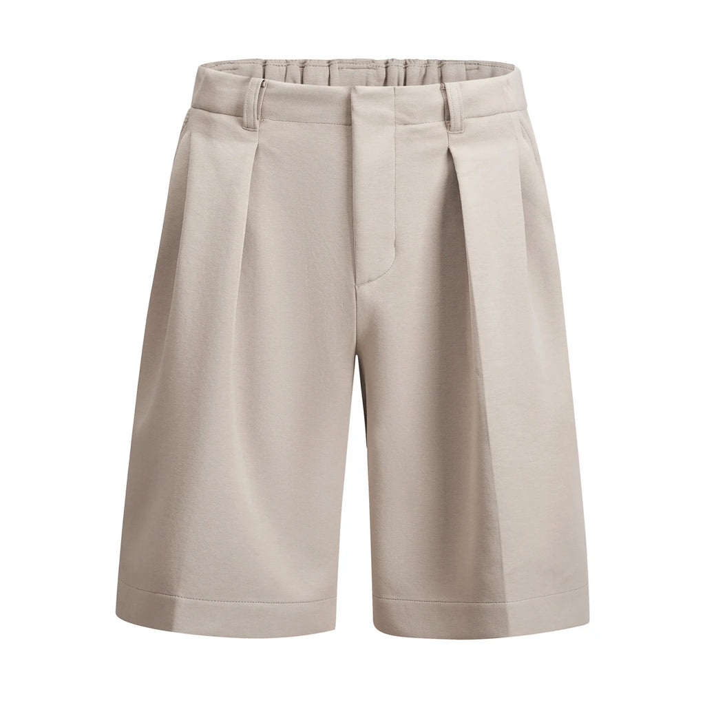 Old Money Aesthetic Shorts Men Elastic Waist Wide Leg Relaxed Fit Casual Dress Business Shorts Lightweight Solid Color Pleated