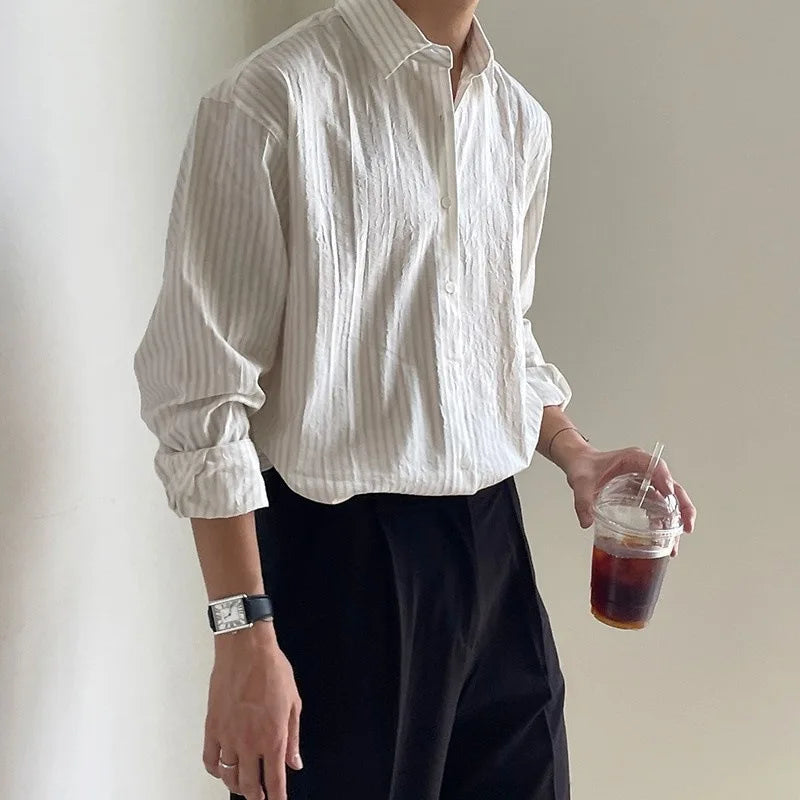 Old Money Style Men's Shirt 2025 Autumn Stylish Striped Printed Shirts Long Sleeve Button-up Turn-down Collar Mens Casual Shirt