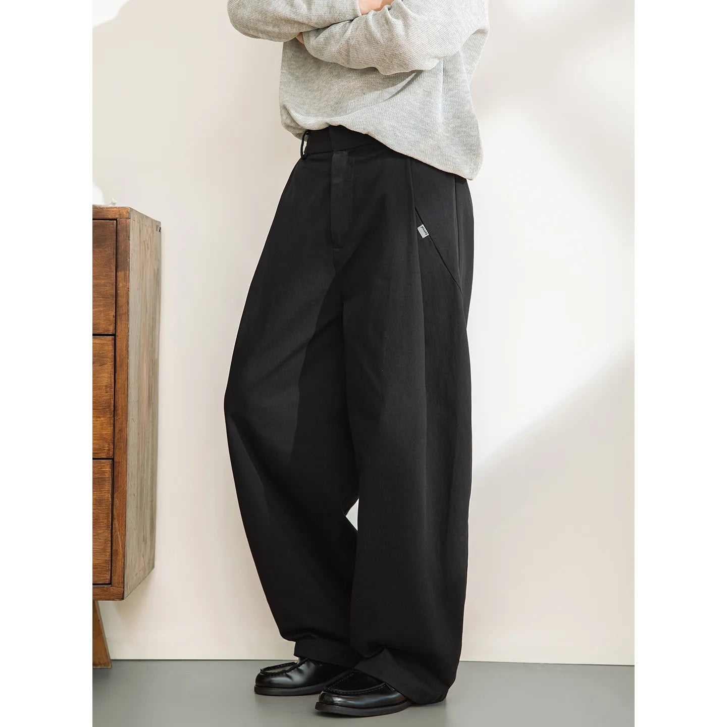 TFETTERS 2026 Spring Old Money Aesthetic 100% Cotton Pants 3D Pleated Oversized Loose Fit Texture Retro Baggy Wide Leg Trousers