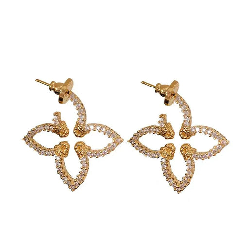 2025 New Zircon Petal Earrings for Women Exaggerated Personality Jewelry Daily Party Accessory Elegant Old Money Style