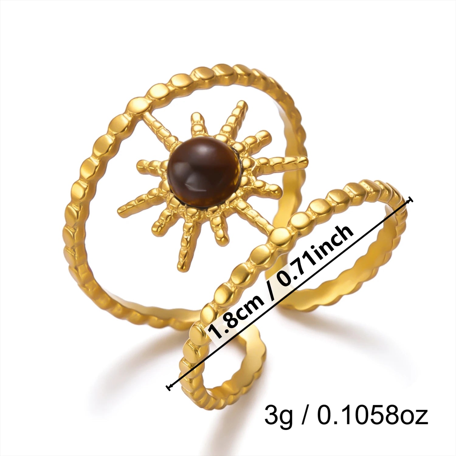 French Vintage Gold Aesthetic Ring for Women Waterproof Stainless Steel Old Money Antique Sunburst Stacking Jewelry