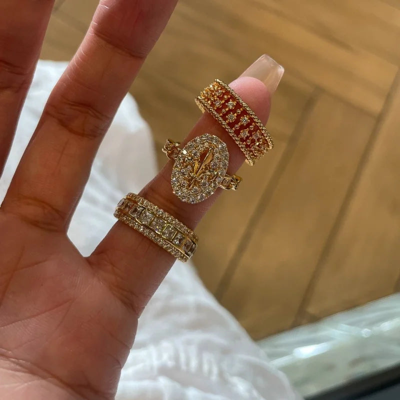 Old Money Wind Gorgeous Row Diamond Ring Women's Fashion Versatile Ring Personality Retro Zircon Ring
