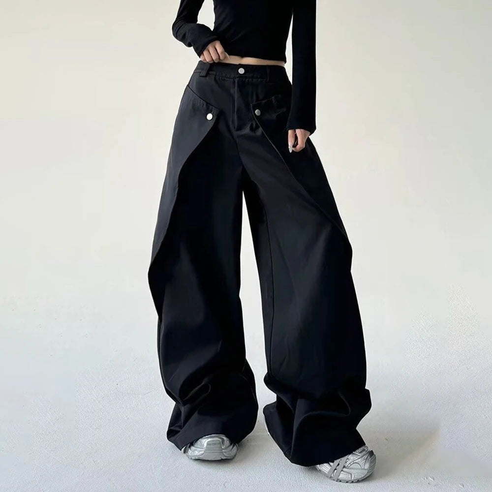 Mens Trousers Stitching Double-Layer Design Casual Pants Streetwear Fashion Grunge Old Money Men Wide-Leg Pants Men'S Wear 2025