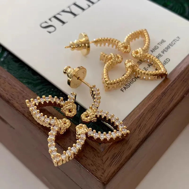 2025 New Zircon Petal Earrings for Women Exaggerated Personality Jewelry Daily Party Accessory Elegant Old Money Style